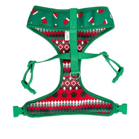 Merry & Bright Green Santa Hat Christmas Holiday Reversible Dog Harness Small - Picture 2 of 5